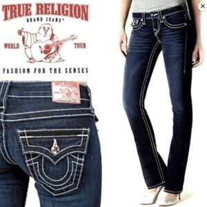 TRUE RELIGION Women's Disco Billy Big T Swarovski Casual Crystal Jeans Denim 26